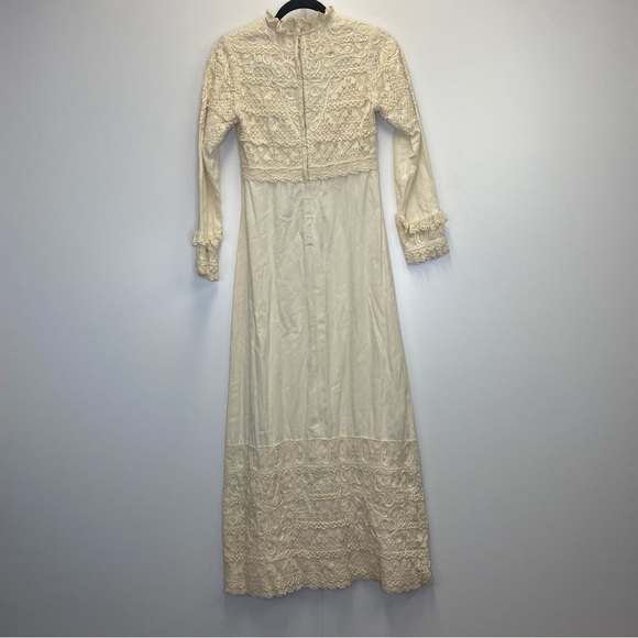 Vintage Gonzalo Bauer Girasol Mexican Tan Prairie Lace Long Sleeve Maxi Dress - Picture 9 of 16